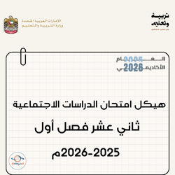 هيكل امتحان الدراسات الاجتماعية ثاني عشر فصل أول 2025-2026م
